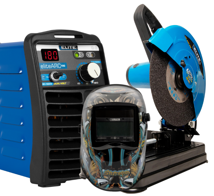 Kit de Soldadura (ARC190) Inversor 190 AMP 110/220V + Careta Electrónica 760 + Tronzadora 14" 2500W 110V-60Hz Elite