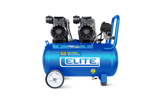 Imagen de Compresor de Aire 50L, 3.5 HP, Horizontal de Polea Lubricado Semi Industrial + Kit de Accesorios (Pistola de pintuta, soplado, lavado, infladora y manguera espiral) - HT automotriz e industrial