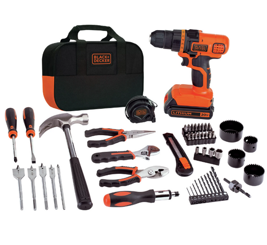 Taladro / Drill 20V + Kit de Herramientas Para El Hogar 68 Piezas