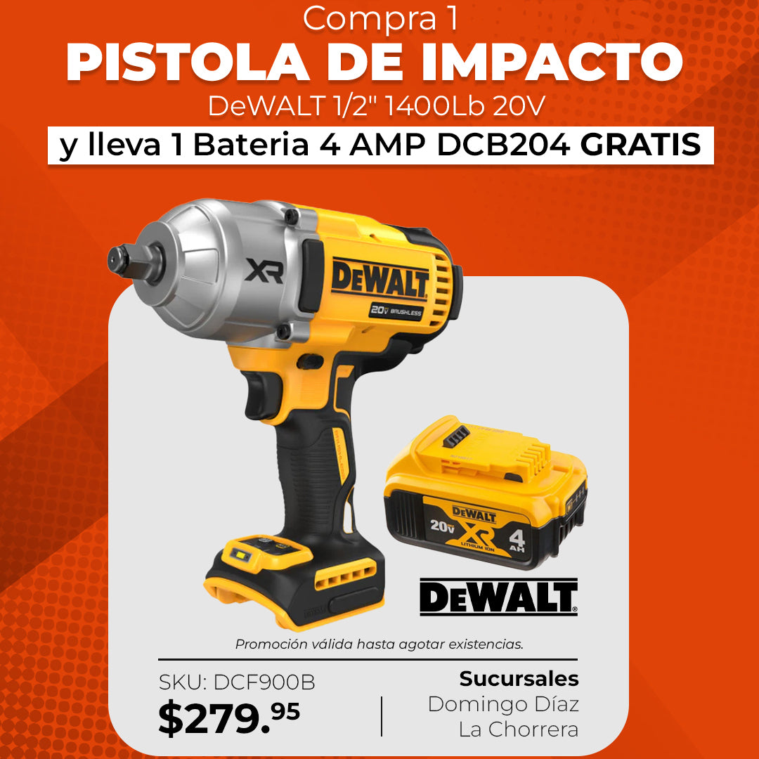 Pistola de Impacto DeWalt 1/2" 20V XR (DCF900B) + Batería 4Ah GRATIS
