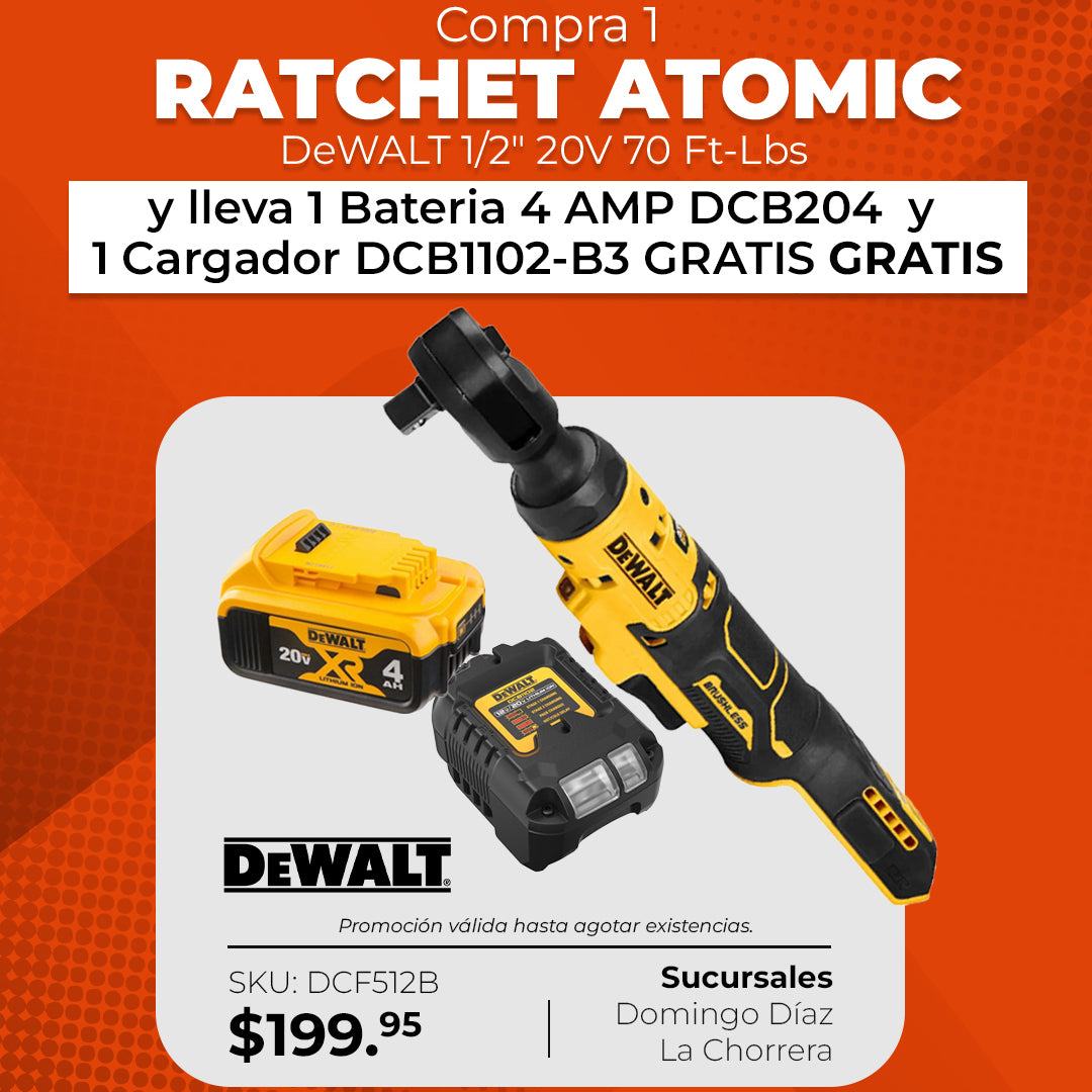 Ratchet DeWalt Atomic + Kit Batería y Cargador GRATIS