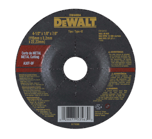 Disco Corte Metal 4-1/2" x 1/8" x 7/8" DeWalt