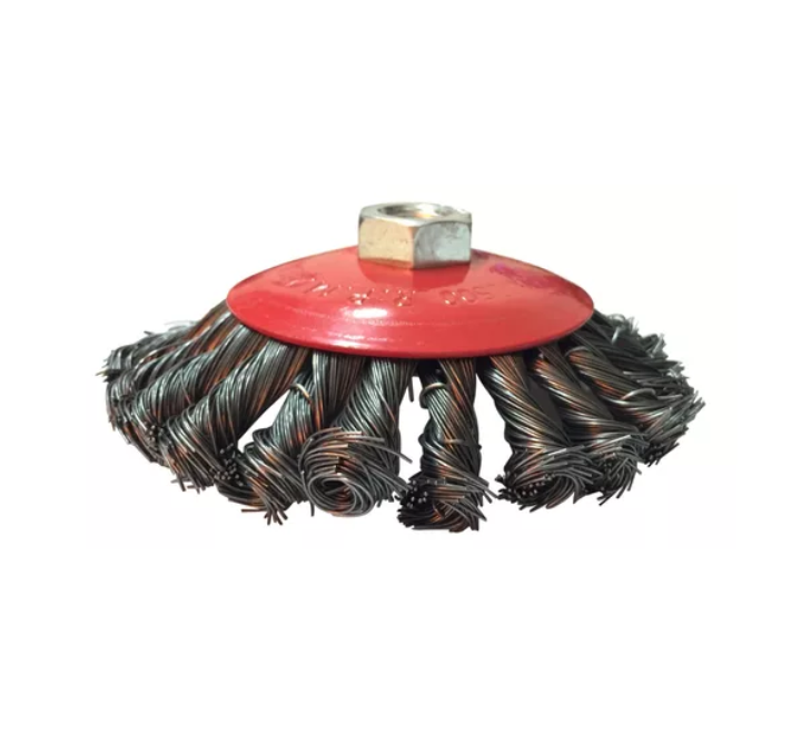 Cepillo Cónico Entorchado Acero Gris 4" x 5/8-11 Fecin