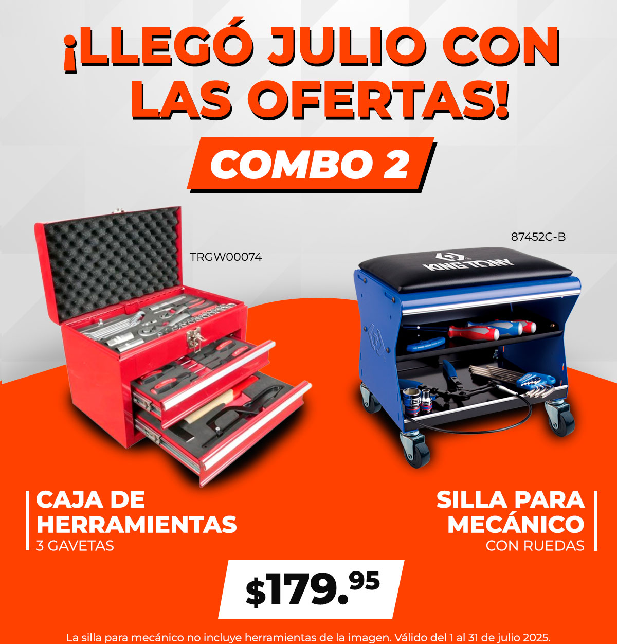 Combo profesional - Caja de herramientas + Silla para mecánico