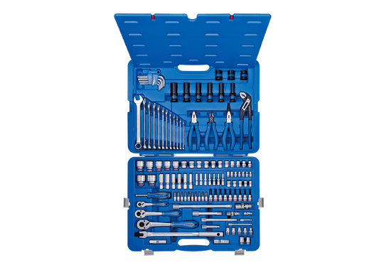 Juego de Socket 6Pt 1/4" + 3/8" + 1/2" y Herramientas 119 Piezas King Tony