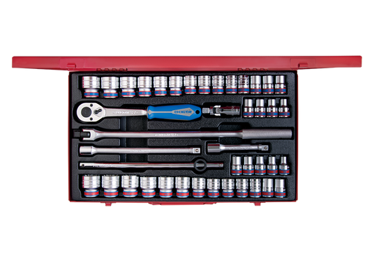 Juego de Socket 1/2" 10-32 mm y 5/16"-1-1/4" 6 Puntas 42 Piezas King Tony