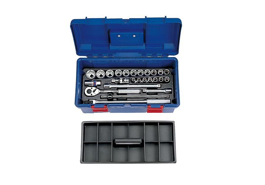 Caja de Herramientas Plástica 17" 1/2" 10-32M 6PT 25 Piezas King Tony