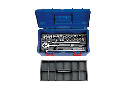 Caja de Herramientas Plástica 17" 1/2" 10-32M 6PT 25 Piezas King Tony